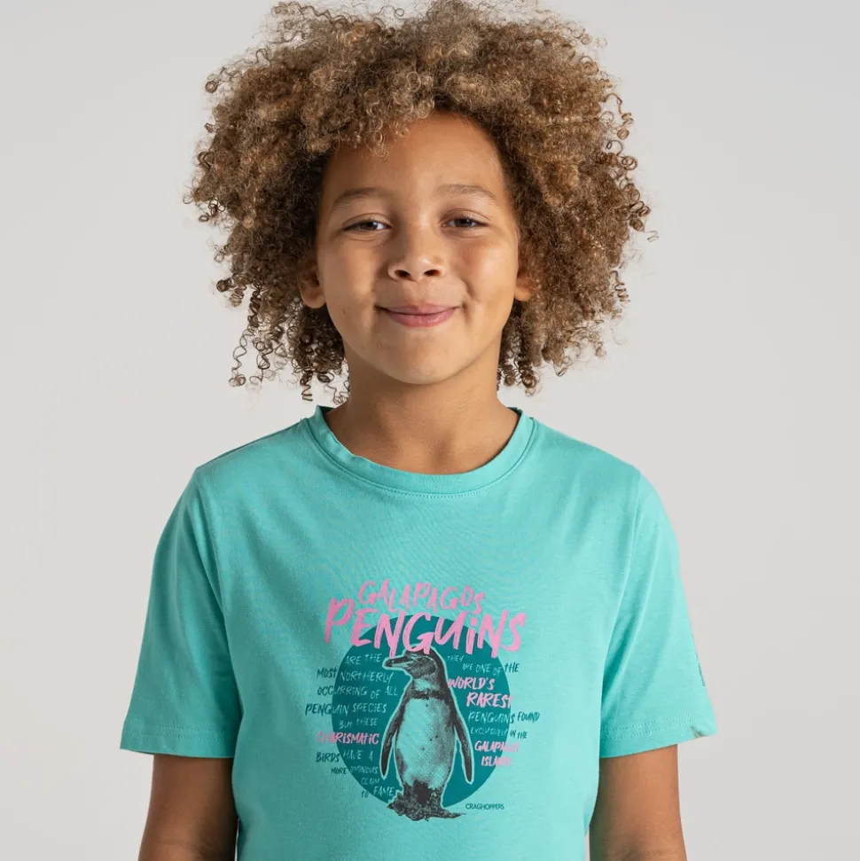 Kid's Ellis Short Sleeved T-Shirt | Ocean Green Penguin