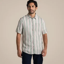 Men's Argino Short Sleeved Shirt | Lichen Green Stripe
