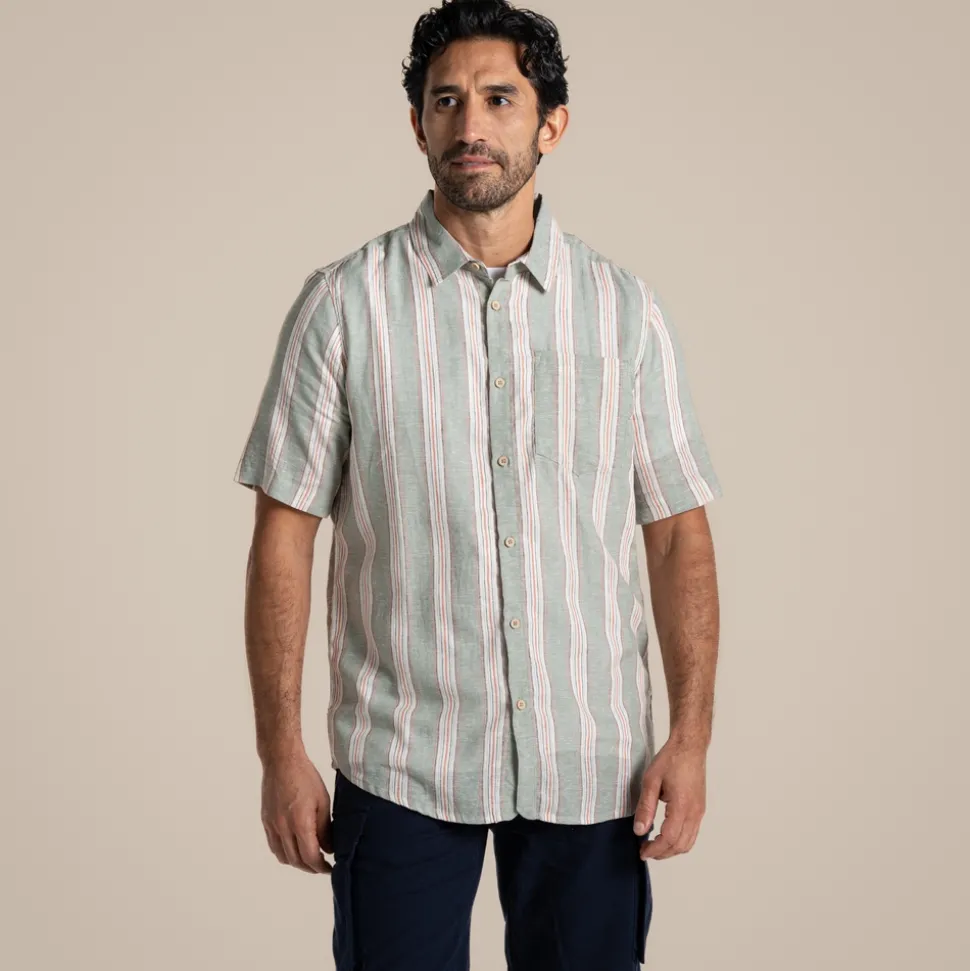 Men's Argino Short Sleeved Shirt | Lichen Green Stripe